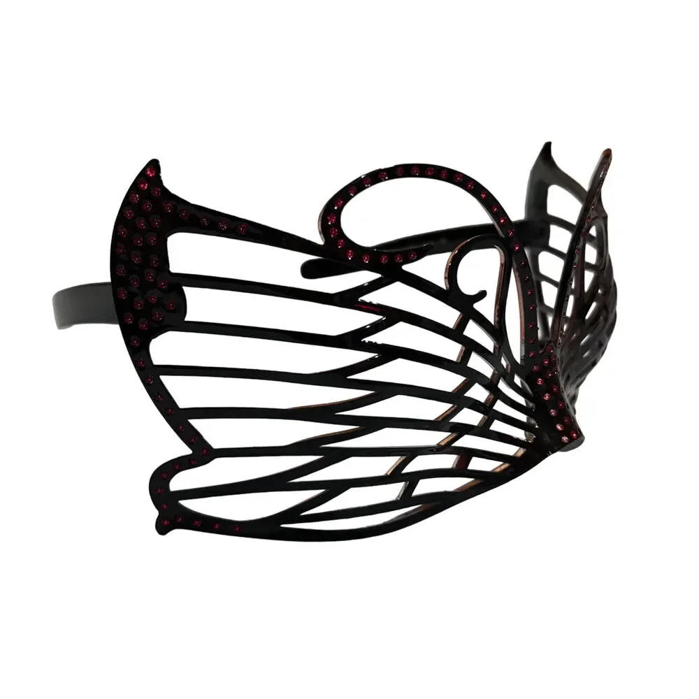 Butterfly Masquerade Mask Black Red Rhinestone Venetian Costume Halloween Party